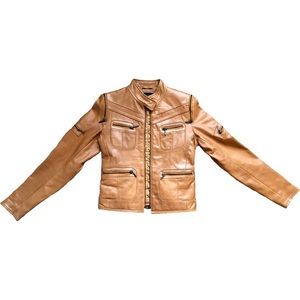 Tan Leather Jacket w/ Zipper Accents